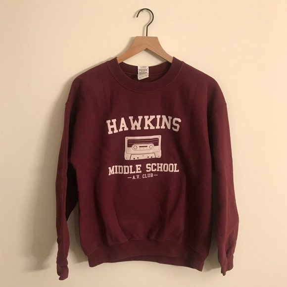 Gildan Sweaters - Hawkins Middle School Stranger Things Maroon Sweater - Size Medium